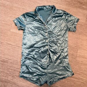 Lyaner Women's Satin Pajama Set Moody Blue